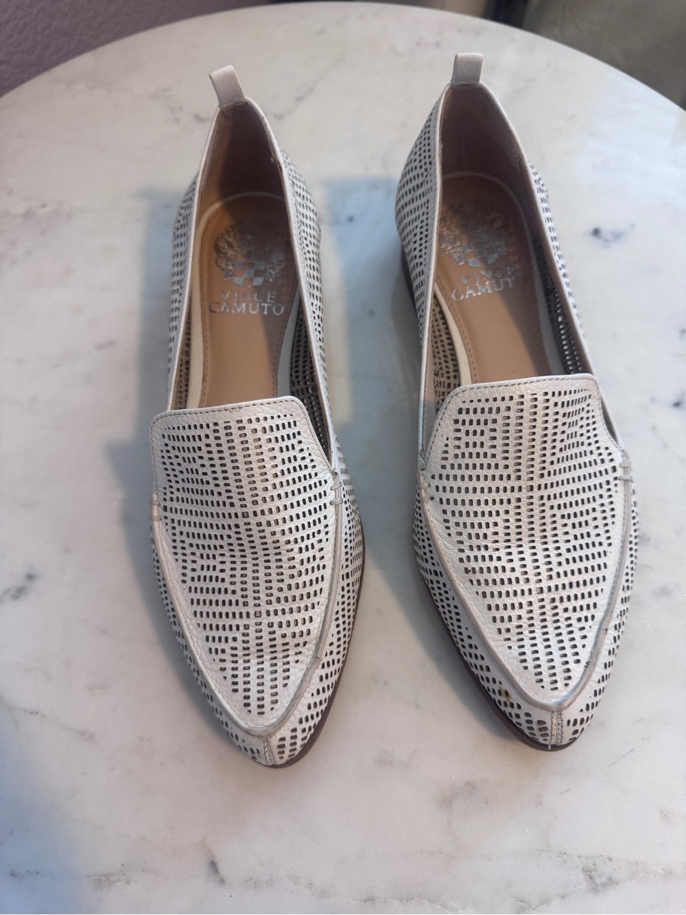 Vince Camuto Women's Perforated Pointed Toe Loafers - White size 7